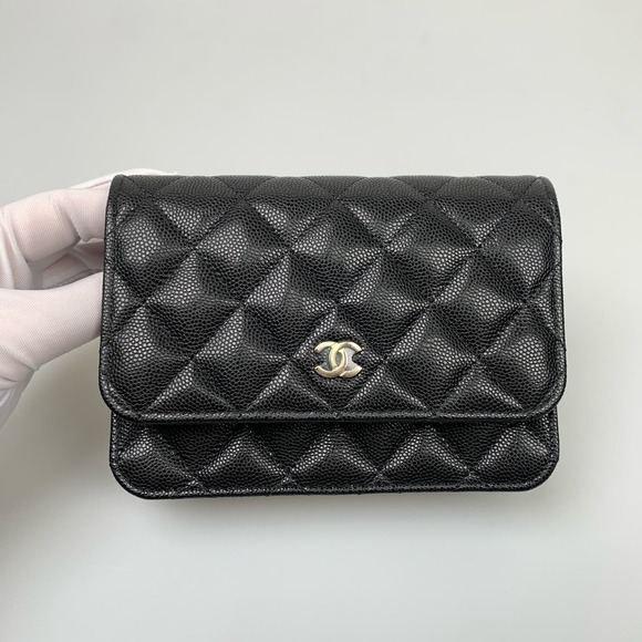 NIB Chanel Black Mini Caviar Wallet On Chain WOC - Picture 2 of 16